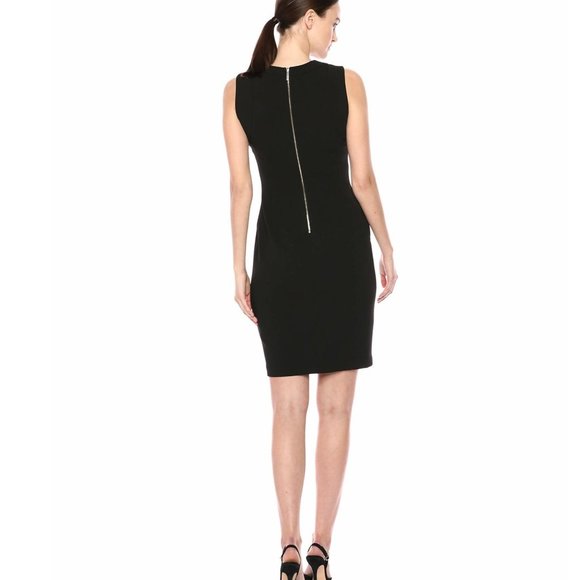 NWT Calvin Klein Solid Sleeveless Sheath with Front Cut Out Dress 8 Black - Picture 3 of 11